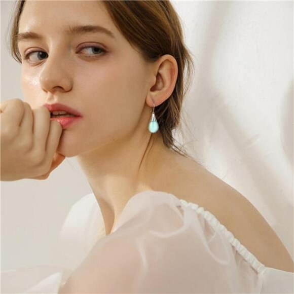 Womens teardrop dangle earrings set sterling silver crystal drop jewelry - Picture 6 of 8